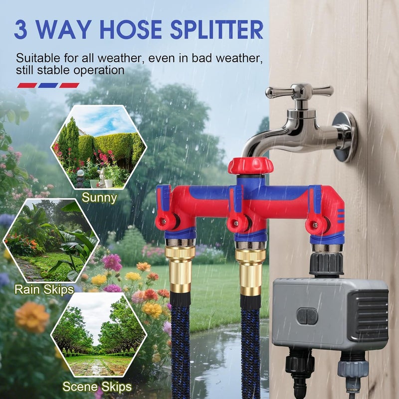 ATAOSGR 3 way Hose Splitter，Garden Hose Connector and Outdoor Faucet Splitter,with Shutoff Valves Hoses Adapter -T Water Spigot Splitter Water Pipe Connector，3/4" GHT Thread For Home Outdoor Garden（red blue） - Image 5